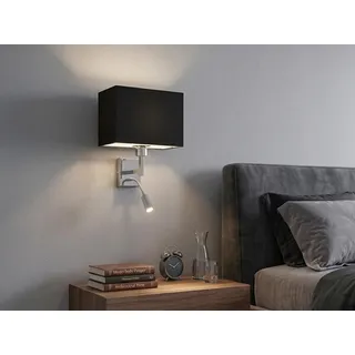 Wand-Leuchte Stoff Schwarz mit LED Leselampe für Bett, Nachttischlampe Bettlampe