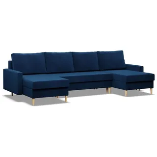 mebligo Ecksofa mit Schlaffunktion, Wendekissen, Bonell, Sofa U-form BLANK, Blau, 294x140cm - Blau