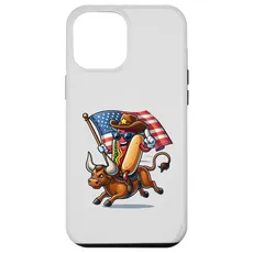 Hülle für iPhone 15 Pro Max Funny Hotdog US Flag Riding Bull 4th of Juli Rodeo Lovers