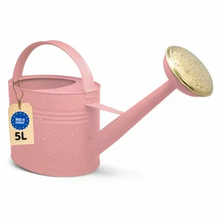 LIVLIG Gießkanne 5 Liter, Blumengießkanne für Garten & Balkon, Hochwertige Metallgießkanne 5L aus verzinktem Metall und Abnehmbarer Brause, Gießkanne Retro mit Messingbrause, Pink