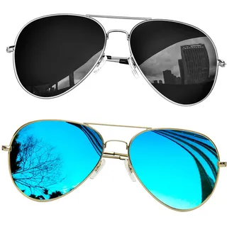KANASTAL 2er Set Sonnenbrille Herren Damen Polarisiert | Groß, Klassische Retro Vintage, Verspiegelt, Metallrahmen, UV400 Schutz, Ultraleichter 16g, Anti Glare, Doppelsteg, Stylisch