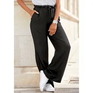 LASCANA Paperbag-Hose "mit weitem Bein aus luftiger Viskoseware" mit Taschen, Wide-Leg, Stoffhose, casual-chic, Sommerhose, Schlupfhose, schwarz