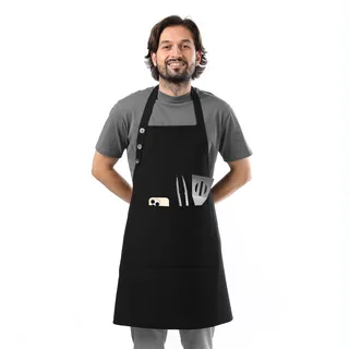 TOSHE Küchenschürze, wassertropfenresistente Baumwollschürze mit verstellbaren Schürzen für Frauen mit Taschen, 10 Farboptionen, schwarze Kochschürze (schwarz)