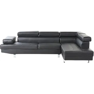 Beliani Ecksofa Schwarz Kunstleder L-Förmig mit Chaiselongue Linksseitig Verstellbare Kopfstützen Klassisch Modern Wohnzimmer Polstersofa - Schwarz