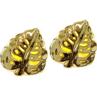 Flair Flower LED-Deko Blatt aus Keramik Deko-Objekt LED-Licht Stimmungsleuchten Statue Skulptur Geschenkidee 2er Set, Gold