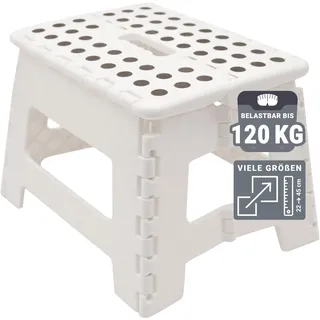 ZOLLNER Tritthocker faltbar - Klapphocker für Kinder und Erwachsene bis 120kg - Anti-Rutsch-Beschichtung - mit praktischem Tragegriff - extrem leicht - 22 cm hoch - Kunststoff - weiß