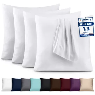 Utopia Bedding – 4er-Set Kissenbezüge – 40 x 40 cm – Oeko-TEX – Gebürstete Mikrofaser, 100% Polyester, mit Umschlagverschluss (Kissenfüllung Nicht enthalten), nur Kissenbezug – Weiß