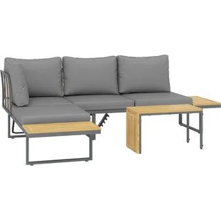 Akazienholz Gartenmöbel Set 6 Personen L-Förmig Gartenlounge mit Eckbank verstellbar Rückenlehne Beistelltisch Kissen Balkonmöbel-Set Outdoor Sitzgruppe für Garten Terrasse Balkon Hellgrau |