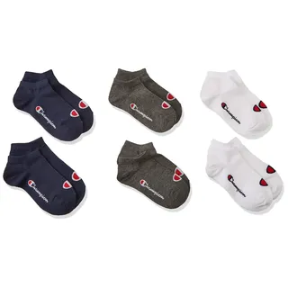 Champion Jungen Core-Junior 6PP Sneaker Füßlinge, Marineblau, Weiß, Dunkelgrau Meliert, 27-30 (6er Pack)
