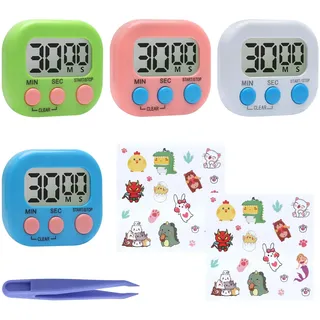 TNSLAND 4 STK Digitaler Küchentimer, Stoppuhr, Timer Küchenwecker Digital, Magnetisch Digitale Eieruhr, Kurzzeitwecker Küche mit Display & Knopfbedienung für Kochen, Lernen, Büro, Hausaufgaben