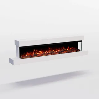 GF Core Elektrokamin Cobalt 50 mit realistischem 3D LED-Feuer - Wand-Elektrokamin mit Heizung und Kaminfeuer, App Steuerung, Knistereffekt & Timer, max. 1800 W, 157x39x52 cm, Weiss