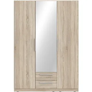 Forte CADIXO Schrank 150 160, Kleiderschrank mit Spiegel, Drehtürenschrank Schalfzimmerschrank Skandinavisch, 3-türig mit 2 Schubladen, Holzdekor: Sonoma Eiche, 150 cm breit x 213 hoch x 59 cm tief