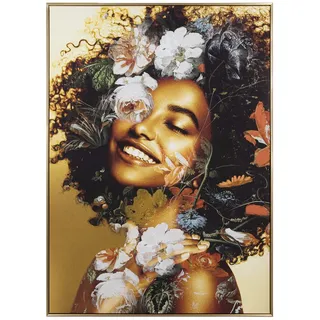 DRW Leinwandbild, rechteckig, bedruckt mit Damen und Blumen, Goldrahmen, 100 x 4 x 140 cm