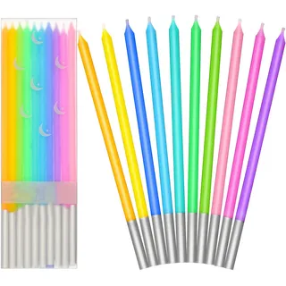 BBTO 100 Stück Regenbogen Geburtstagskerzen - Bunte Kuchen Kerzen für Party & Hochzeit - Dekoration