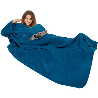 Gözze Kuscheldecke mit Ärmeln und Brusttasche, 150 x 240 cm - Marineblau