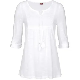 Buffalo Strandshirt mit Stickerei und Quasten, Tunika, 3/4-Arm, Blusenshirt, weiß,