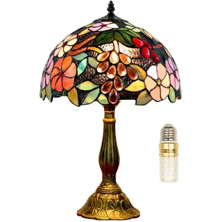 FUMAT Tiffany Lampe Nachttischlampe Retro 240V Kleine Tischlampe Rose Traube Bunte Glas 40cm Lampenschirm Schlafzimmer Deko Schlafzimmer Tischlampen Nachtlampe Tischleuchte Mit E27 LED Birne
