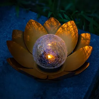 Navaris LED Solar Lotus Laterne - warmweiß wiederaufladbar - Lotusblüte Solarlampe mit tollem Licht durch Bruchglasoptik - Garten Deko Solarleuchte