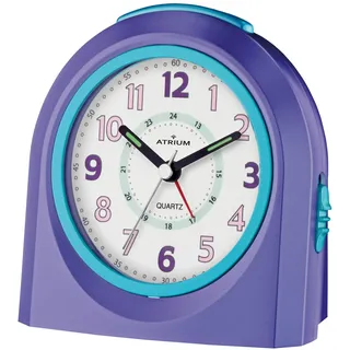 Atrium Kinderwecker Jugendwecker Analog Quarz mit Licht, Snooze & schleichende Sekunde - leise ohne Ticken - Lernwecker für Mädchen - Geschenk Schule & Geburtstag Lila Violett Hellblau Türkis A921-8