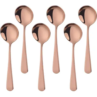 Buyer Star Suppenlöffel Edelstahl, Esslöffel 6 Stück Runde Dessertlöffel Besteck, 6,3 Zoll Edelstahl Löffel für Müsli Porridge Früchte Joghurt, Spülmaschinenfest (6, Roségold)