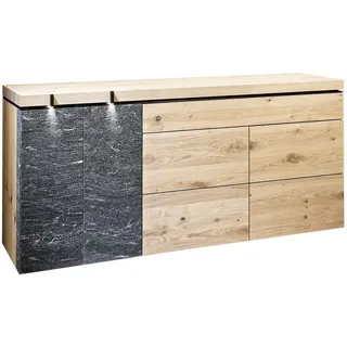 Voglauer Sideboard , Alteiche , Holz, Stein , Wildeiche , mehrschichtige Massivholzplatte (Tischlerplatte) , 2 Fächer , 1 Schubladen , 192.2x89.4x52.1 cm , Goldenes M, Made in Austria , Wohnzimmer, Wohnwände, Wohnwand-Serien