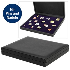 Pin-Kassetten in luxeriöser Lederausstattung mit königsblauem Velourseinsatz für Pins und Anstecknadeln