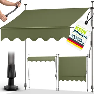 tillvex Balkonmarkise 150 cm Armeegrün Gelenkarm Markise Klemmmarkise Sonnenmarkise Balkon ohne Bohren - Olive