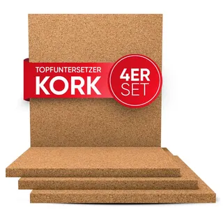 wortek Topfuntersetzer Kork Untersetzer Topf – 4er Set Korkuntersetzer eckig, 19cm Durchmesser - Raclette Untersetzer Topfuntersetzer hitzebeständig Untersetzer Topf Kork