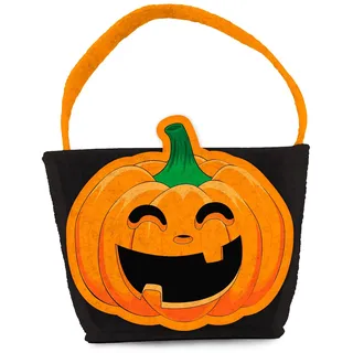 Folat 23874 - Happy Halloween Booo! - Trick or Treat Bag Filzkürbis Schwarz Kürbis Orange Schwarz,Tragetaschen Party Geschenktüten Wiederverwendbar mit Griffen für Halloween Gastgeschenke