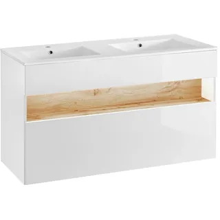 Waschbeckenunterschrank 120 cm Samar Weiß mit beleuchtetem Fach - Weiß