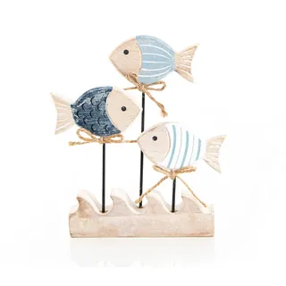 Logbuch-Verlag Maritime Dekoration Fische Figur aus Holz – Fischschwarm zum Hinstellen Holzdeko blau Natur 16,5 cm