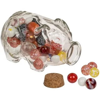 Behälter in Form eines Schweins mit Deckel für Süßigkeiten und kleine Gegenstände – Spardose mit Schwein-Design, aus Glas und Kork, 14 x 8 cm, transparent