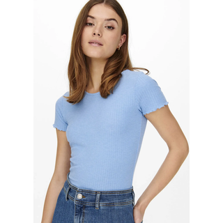 Rundhalsshirt ONLY "ONLEMMA S/S SHORT TOP NOOS JRS", Damen, Gr. M, blau (ultramarine), Jersey, Obermaterial: 63% Polyester, 32% Viskose, 5% Elasthan, unifarben, regular fit kurz, Rundhals, gewellter Abschluss, Shirts Rundhalsshirt, Rundhals, modisch, regular fit, gewellter Abschluss, unifarben