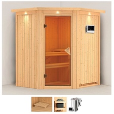 Bild Sauna »Tomke«, (Set), 3,6-kW-Bio-Plug & Play Ofen mit externer Steuerung beige