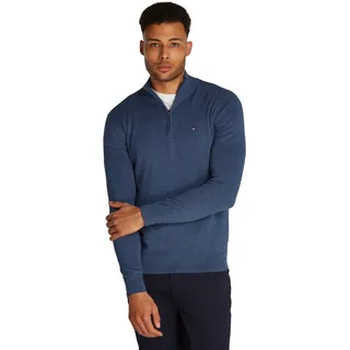 Tommy Hilfiger Herren Pullover mit Reißverschluss Essential Cotton Mock Halbzip, Blau (Aegean Sea Heather), S