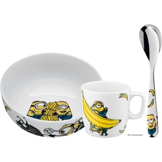 WMF Minions Kindergeschirr Porzellan mit Löffel 3-teilig, ab 3 Jahren, Kinderschale, Kindertasse, Kinderlöffel, Frühstücks-Set, spülmaschinengeeignet, farb- und lebensmittelecht