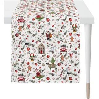 Tischläufer APELT "4688 WINTERWELT, Weihnachtsdeko, Weihnachten", bunt (weiß, rot, natur, bunt), B:48cm L:140cm, Baumwolle, Polyester, Tischdecken, Tischläufer, Digitaldruck