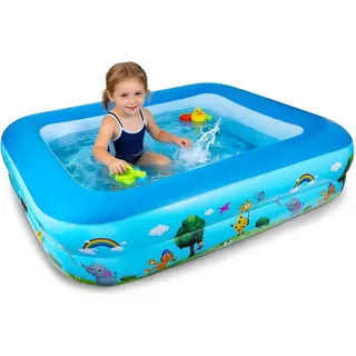 Aufblasbares Planschbecken für Kinder, 120 cm Schwimmbecken Kinder Swimmingpool, Tragbare Badewanne Aufblasbar, Aufblasbarer Pool Rechteckig, Kinderpool Planschbecken Rechteckig für Indoor Outdoor