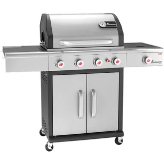 LANDMANN Gasgrill Triton cooK PTS 4.1 | Premium Gasgrill mit doppelwandigem Deckel & cooK-Zone für die perfekte Beilage | Grillrost aus emailliertem Gusseisen für perfektes Grillbranding [Edelstahl]