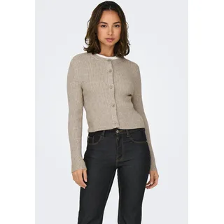 Strickjacke ONLY "ONLKATIA LS BUTTON CARDIGAN NCA KNT", Damen, Gr. S, braun (mocha meringue detail:with melange), Rippstrick, Obermaterial: 50% Viskose, 27% Nylon, 23% Polyester, meliert, slim fit kurz, Rundhals, Rippbündchen, Strickjacken Strickjacke