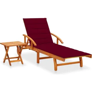 The Living Store Sonnenliege mit Tisch und Auflage Akazie Massivholz - Rot