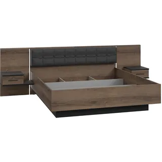 FORTE Bellevue Bettanlage mit inkludierten 2 Nachtkommoden, Liegefläche 180 x 200 cm, Holzwerkstoff, Schwarz Eiche/Schlammeiche, 208,7 x 304,6 x 96,5 cm