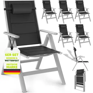 tillvex Gartenstuhl mit Polster Premium 6 Stück Silber klappbar aus Aluminium | Hochlehner mit Armlehnen | Klappstuhl verstellbar | Klappsessel Balkon Garten Terrasse - Silber