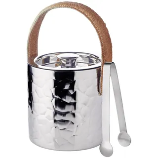 EDZARD Eiseimer Capri (H 17 cm, Ø 15 cm), Edelstahl hochglanzpoliert, doppelwandig, gehämmert, mit Deckel, inkl. Eiszange und Sieb – Eiswürfelbehälter, Eiskübel, Eiskühler, Barzubehör