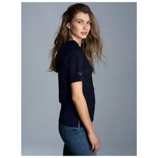 T-Shirt TRIGEMA "TRIGEMA T-Shirt DELUXE Baumwolle mit Kristallsteinen", Damen, Gr. XXL, blau (navy), Single Jersey, 100% Baumwolle, Basic, lang, Rundhals, Shirts T-Shirt