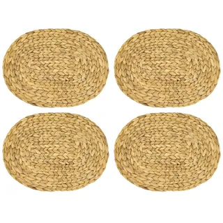 HMF Tischset oval geflochten aus Wasserhyazinthe, Platzset abwaschbar 4er Set 40 x 30 cm