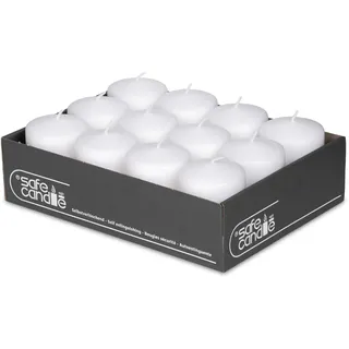 DecoLite Stumpenkerzen 27h Brenndauer, 8 x 6 cm, 12 Stück, Weiß | Made in Germany, RAL-geprüft, Safe-Candle-Abbrandstopp, tropffrei, rußfrei, ohne Duft, für Advent, Tafel & Gastronomie