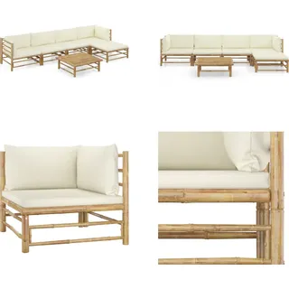 vidaXL 6 tlg. Garten Lounge Set mit Cremeweißen Kissen Bambus - Garten-Lounge-Set - Garten-Lounge-Sets - Gartenmöbel - Gartenmöbel-Set - Weiß