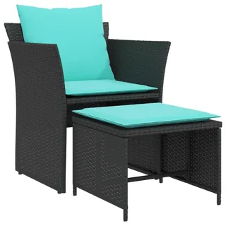 vidaXL Gartenstuhl mit Fußhocker Schwarz Poly Rattan - Schwarz