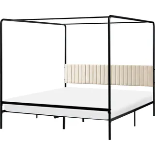 BELIANI Himmelbett Schwarz Metall mit Polsterkopfteil Gesteppt Metallrost 180x200 cm Modernes Design Schlicht Schlafzimmer Bett Doppelbett Metallbett - Schwarz, Beige